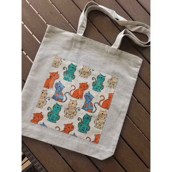 Printed semi-linen shopping bag "Cats"